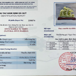 Kiểm Định Tác phẩm Thuận buồm xuôi gió ngọc onyx xanh 41cm - 4,91kg