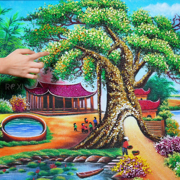 Tranh Đá quý Phong cảnh làng quê 1m42 *1m - TDQLQ02