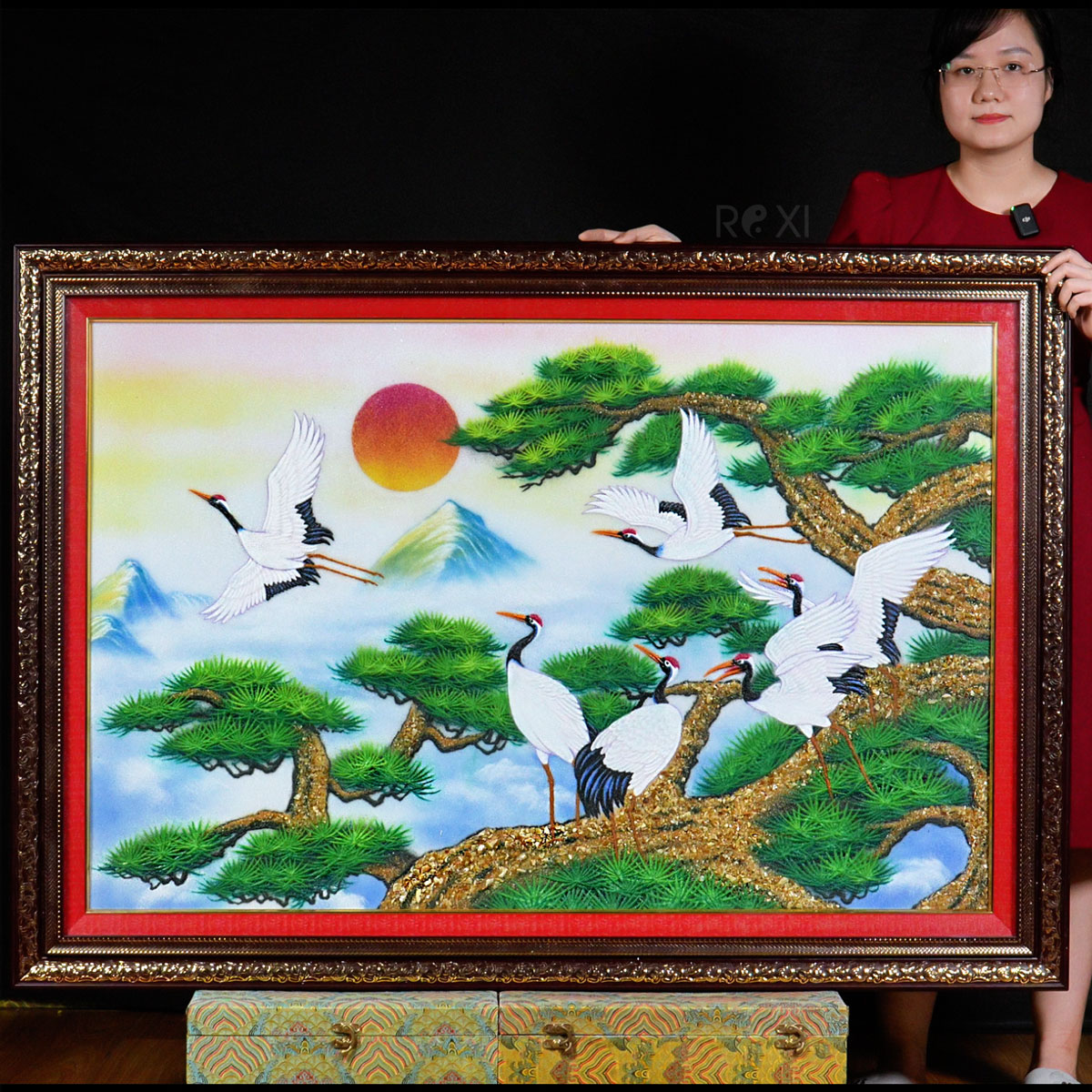 Tranh đá quý tùng hạc