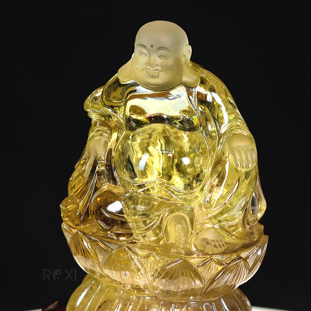 Tượng di lặc bằng đá thạch anh vàng vip 2,37kg (nguyên đá)