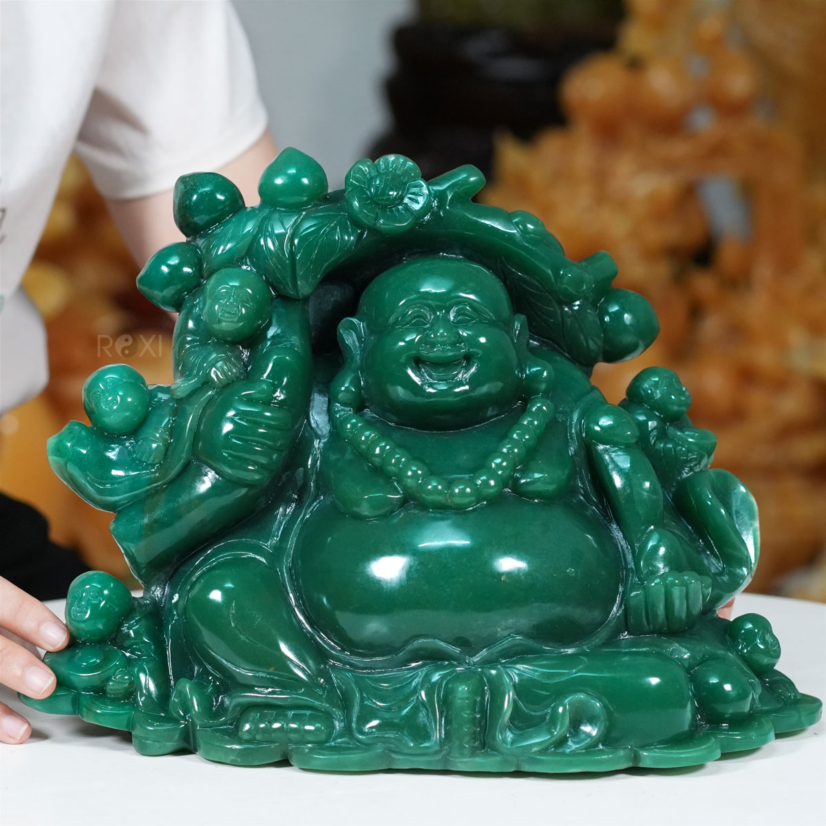 Tượng di lặc bằng đá thạch anh xanh 9,87kg