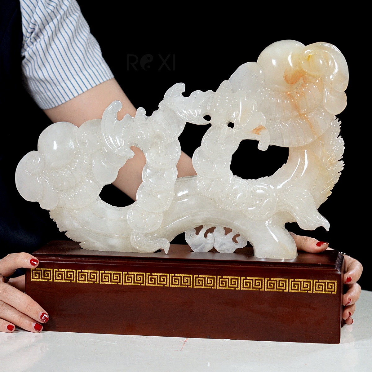 Gậy như ý bằng ngọc onyx trắng 35cm
