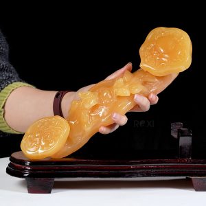 Gậy như ý bằng đá onyx vàng tự nhiên 30cm