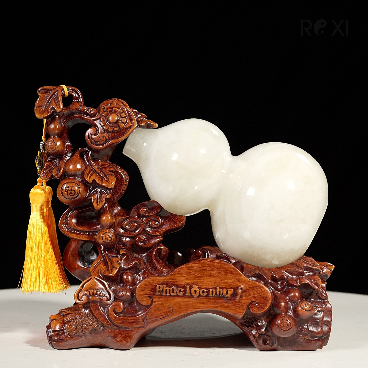hồ lô ngọc onyx quà tặng - Quà tặng phong thủy - Hồ lô ngọc onyx trắng kèm đế