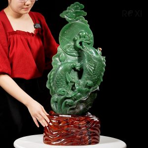 Tác Phẩm Cá Chép Hoa Sen thạch anh xanh