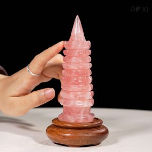 Tháp văn xương thạch anh hồng 13cm
