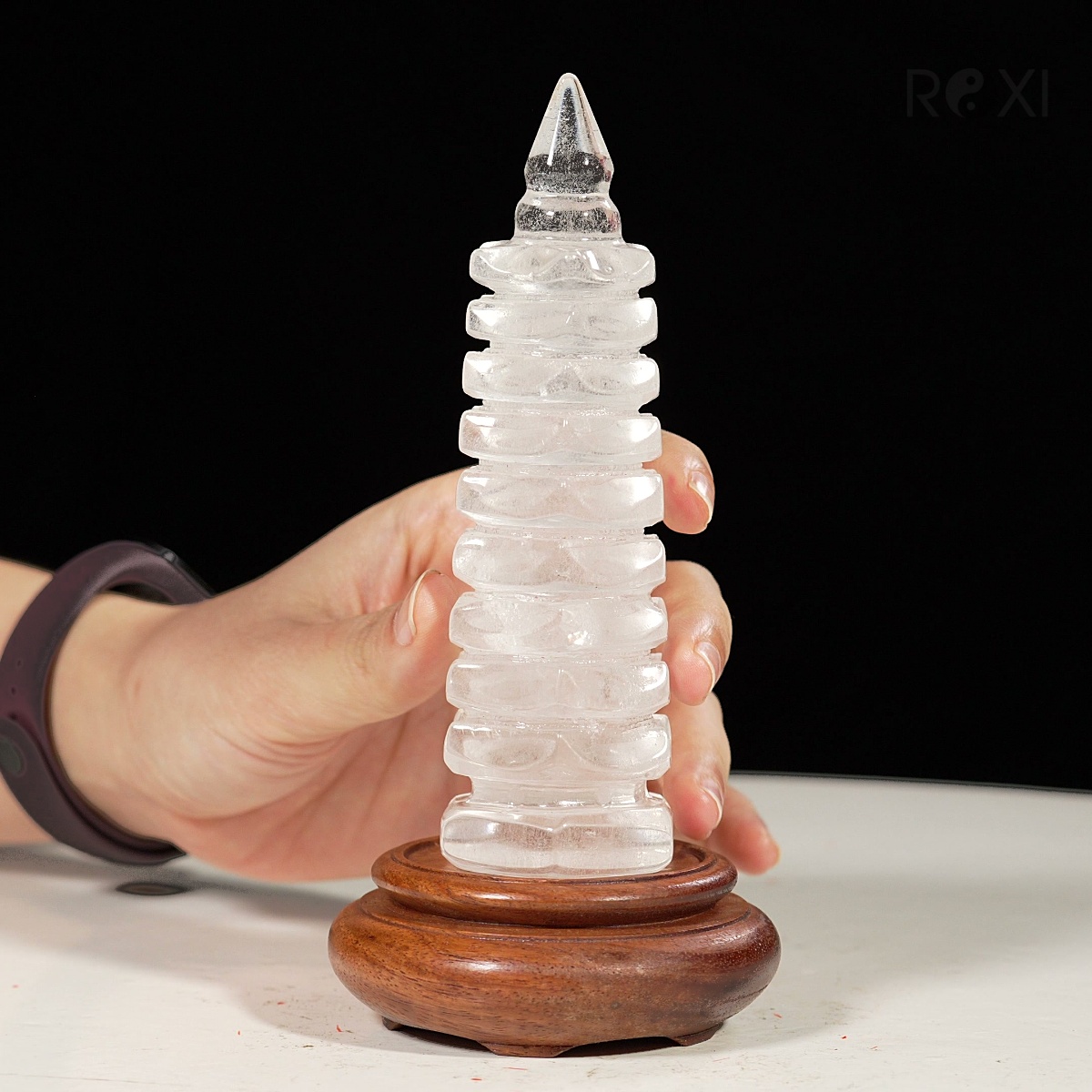 Tháp văn xương thạch anh trắng 13,5cm
