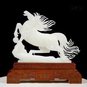 Tượng ngựa đá phong thủy ngọc onyx trắng 6,6kg - 43cm