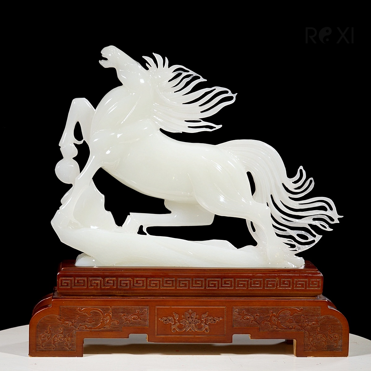 tượng ngựa đá onyx quà tặng - Tượng ngựa đá phong thủy ngọc onyx trắng 6,6kg -  43cm