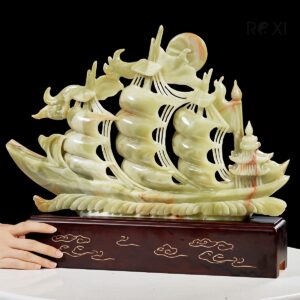 Thuyền buồm - Thuận buồm xuôi gió ngọc onyx xanh 46cm