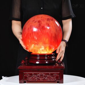 Quả cầu obsidian đỏ 22,7kg - 27cm + đế đèn xoay tự động