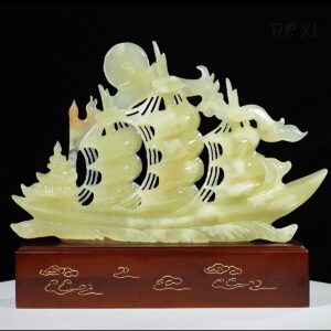 Thuyền buồm - Thuận buồm xuôi gió ngọc onyx xanh 40cm (mẫu 6)
