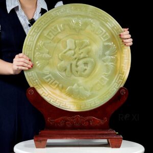 Đồng điếu chữ Phúc ngọc onyx xanh 50cm